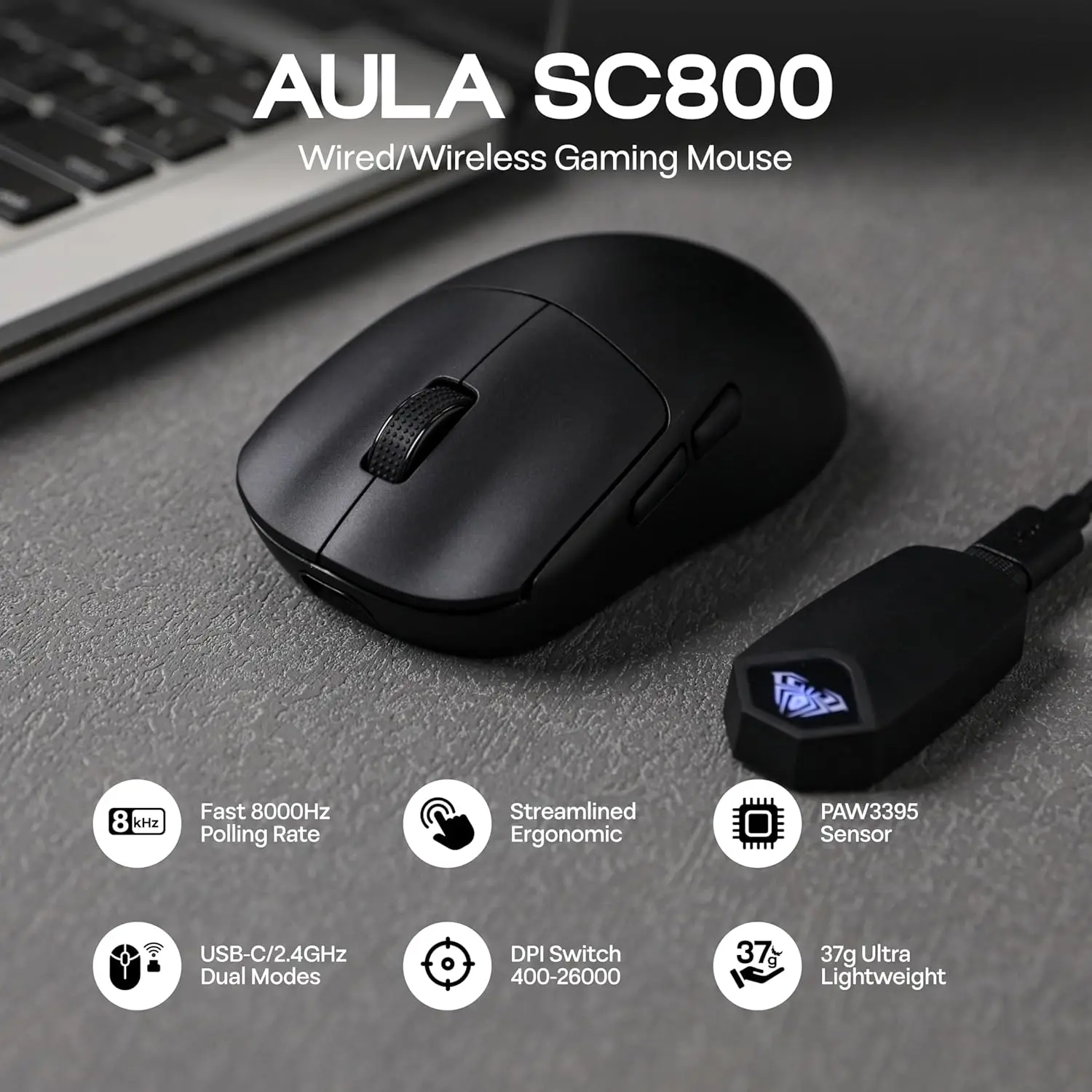 Esports Gaming Mouse Wireless - AULA SC800 Gaming Mouse USB-C Com